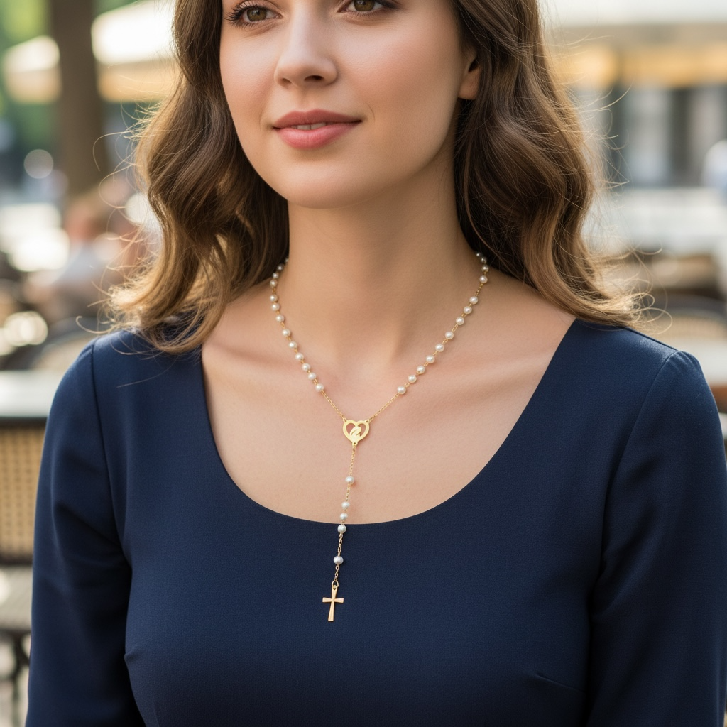 Collier type chapelet croix