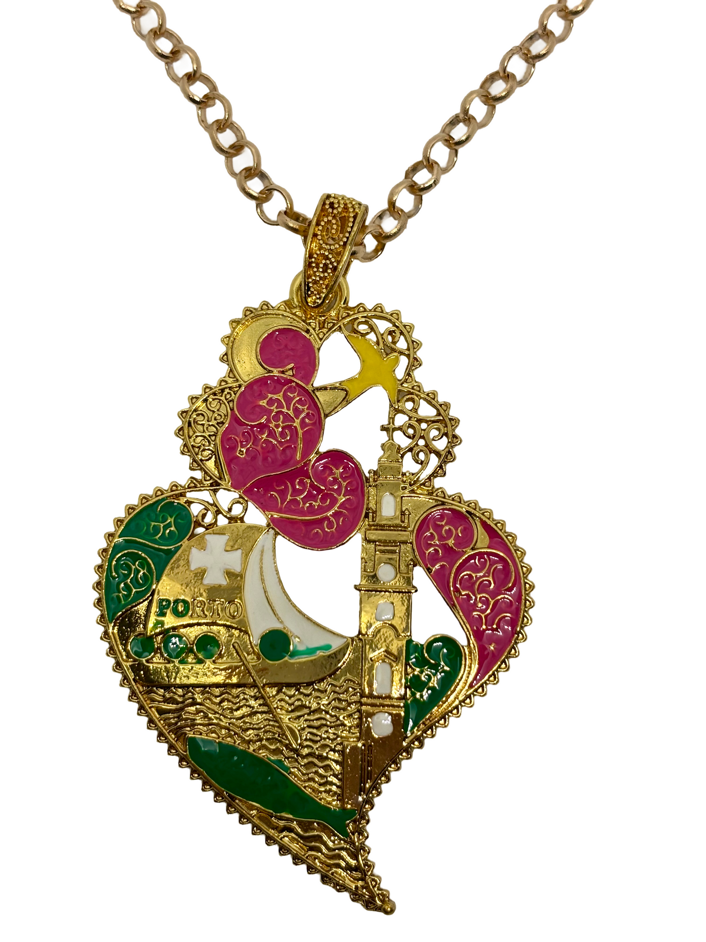 CHAINE AVEC CORACAO DE VIANA COLORÉ