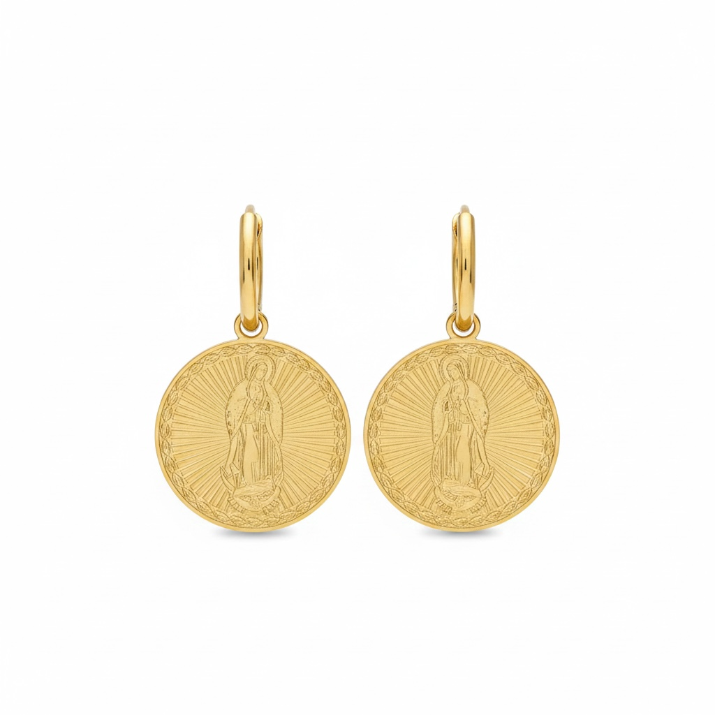 Boucle d'oreille ronde Vierge Marie