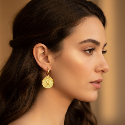 Boucle d'oreille ronde Vierge Marie
